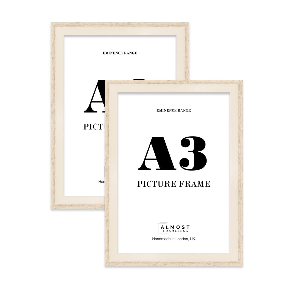 A3 Oak Picture Frame - Rustic Wood Industrial Effect Photo Frame for Wall Display, Ideal for Posters, Prints & Home Décor, Wall Hooks, 32mm Edge - 2 Pack