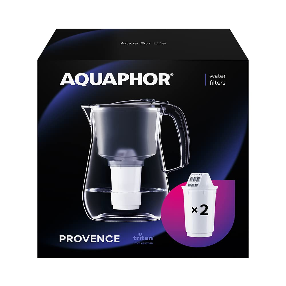 AQUAPHOR Provence dzbanek filtrujący do wody, 4,2 l, czarny, 2 A5 Mg, do 700 l, poprawia smak, redukuje wapno i chlor