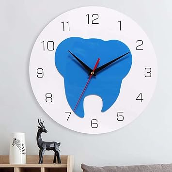 NABSTER Wooden White Dentist with Blue Tooth Wall Clock for Dentist,Dental Clinic Made with Russian Birch Wood, Modern Design for Gifting, Office, Home, Living Room Decor (12 inch) (White)