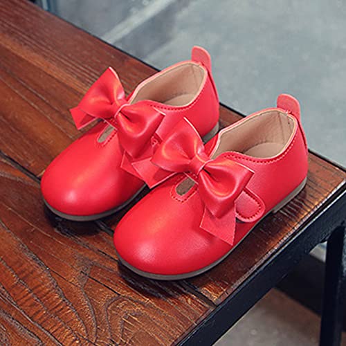 EnJoCho Girls Designer Boots Fashion Autumn Girls Casual Shoes Flat Light Hook Loop Solid Color Bow (Red, 3-3.5 Years Toddler)2