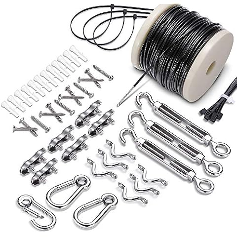 Upgrade 55m/2mm Stainless Steel Wire Rope Cable kit for Climbing Plant,Catenary Wire Kit, Garden Heavy Duty Picture wire ,Outdoor Light Guide Wire,Turnbuckle and Hooks,2mm Wire Tensioner Cover