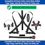 Hochstuhl 5-Punkt Gurtsystem, 1 Set, kompatibel mit Hauck, Stokke Tripp Trapp, Roba, uvm., in Schwarz, Gurt mit Brustclip, verstellbarer Kinderhochstuhl Sicherheitsgurt, Hochstuhlgurt 5 Punkte System