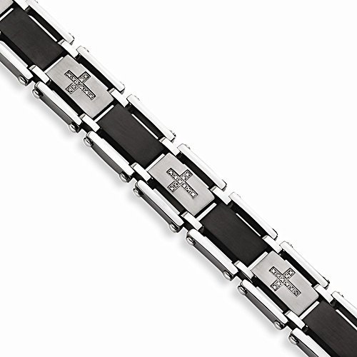 Ice Carats Stainless Steel Black 1/4 Carat Diamond 8.75 Inch Bracelet Men Link Fashion Jewelry For Dad Mens Gifts For Him #TOP7