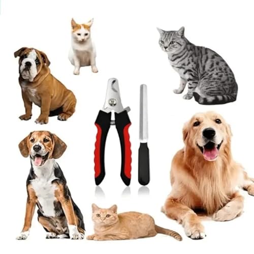 Kit Cortador de Unha para Pets com Lixa – Tesoura com Cabo Ergonômico para Cães e Gatos, 2 Peças