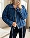Ladyful Women's Oversized Jean Jacket Boyfriend Denim Bomber Jackets Shacket Long Sleeve Casual Trendy Zip Up Shirt Coat(Blue-L)