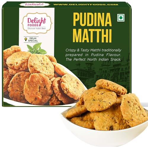 Image of Delight Foods Pudina Mathri 300g | Ready to Eat Tea Time Namkeen| Healthy | Crispy Pudina Flavour Mathrii | North Indian Snacks