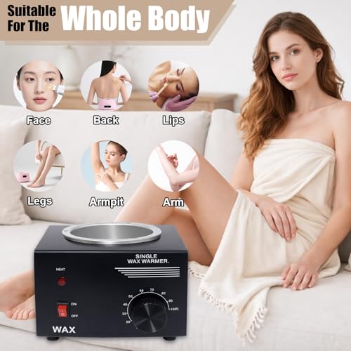 Image of Electric Wax Warmer Machine for Body Hair Removal Hot SPA Aluminum Heater with Wooden Wax Sticks-Single Pot (Black)