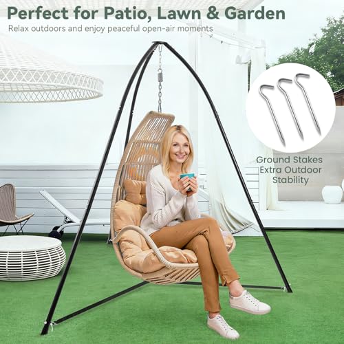 SELFLA Dreibeiniger Hängesesselständer Mehrzweck, Stabiler Hängesesselständer für Innen & Außen, höhenverstellbares Dreieckdesign, 149,6 kg Belastbarkeit, Einfache Montage, Nur Ständer - Schwarz