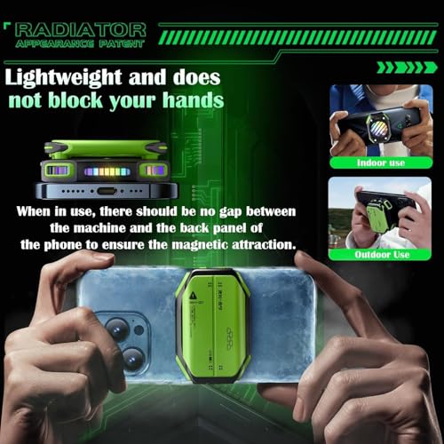 Image of Cubonic X111 Magnetic Mobile Cooling Fan with Mountable Battery Pack(1.5 hr bacup), RGB Light for Mobile Gaming, Live Streamin -Green