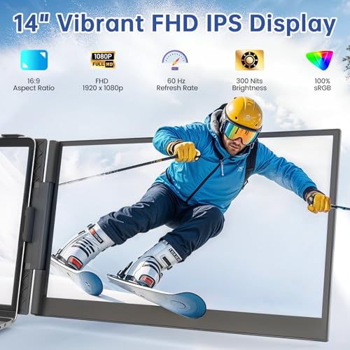 Image of domyfan 14 inch Laptop Screen Extender, 1080P FHD Triple Portable Monitor for 13.3-17.3 inch Laptop, 2.2lb Ultra-Light 60Hz, Plug-Play for Windows /Mac /ChromeOS