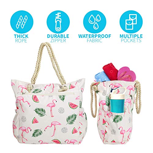 Beach Bag Spacious Shoulder Tote Travel & Gym Bag w/Multiple Pockets & Strong Zipper3