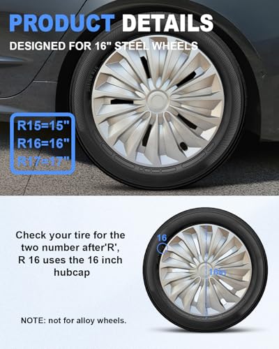 Image of ABX Hubcaps,16 inch hubcaps Set of 4, Wheel Rim Cover ABS Material, Snap On Car Truck SUV Replacement, for Toyota Camry Nissan Mazda etc, Silver