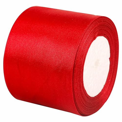 75mm Wide Red Solid Satin Ribbon for Gift Wrapping 22M Thick Ribbons Fabric 75mm for Christmas Day Decorative Ribbon Gift Wrapping Ribbons for Crafting Wedding Party Decoration