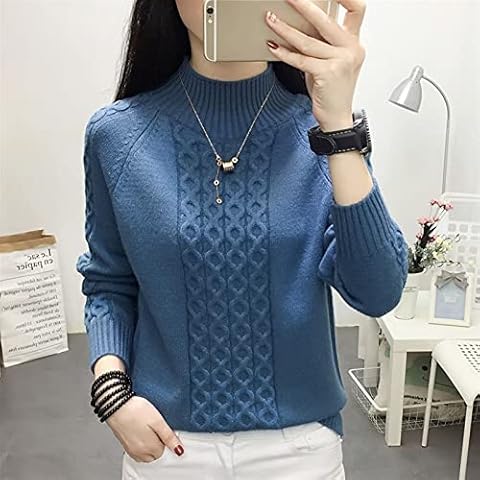 TYLC Womens Half Turtleneck Sweater Jumper Autum Winter Basic Warm Pull Knitted Cotton Pullover Tops *# (Color : Blue, Size : Large) Cover