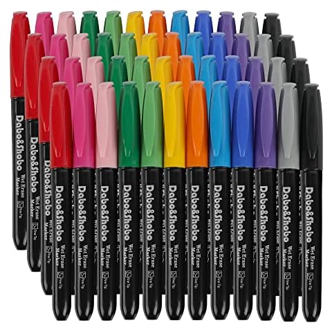 Dabo&Shobo Wet Erase Markers, 48-Count Smudge-Free Markers, 12 Colors Fine Tip, Erases with water! Wet-Erase Low Odor Marker For Office, School And Home Cover