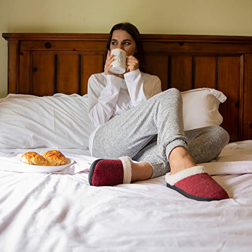 Wishcotton Women's House Slippers With Memory Foam, Ladies Slip On Nonslip Indoor Bedroom Slippers With Rubber Soled, Warm Cozy Fuzzy Sherpa Fleece Lined Winter Home Shoes, Wine, 6.5-7.5 Us #TOP4