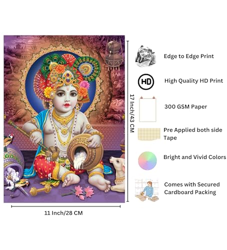 Image of Baby Krishna photo for pregnant women Set of 4 A3 12x18 Inch - Bal Krishna Posters - Baby Krishna Wall Decor - Bal Gopal Poster for Pregnant Women - baby wallpaper for pregnant women - Sri Krishna Images