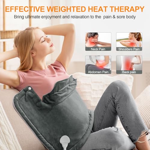 Image of Heating Pad for Neck and Shoulders and Back, Mothers Day Gifts for Mom Wife Grandma, Birthday Gifts for Women, Weighted Neck Heating Pads, Large Heat Pad, 6 Heat Settings 4 Auto-Off, 17 inchx23 inch Steely