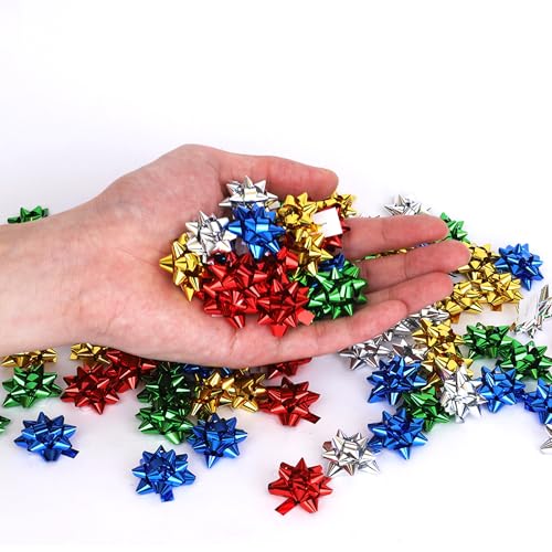 100pcs 1 Mini Gift Bow for Presents Multicolor Small Star Bow for Gift Box Christmas Parties Birthdays Wedding Holidays etc