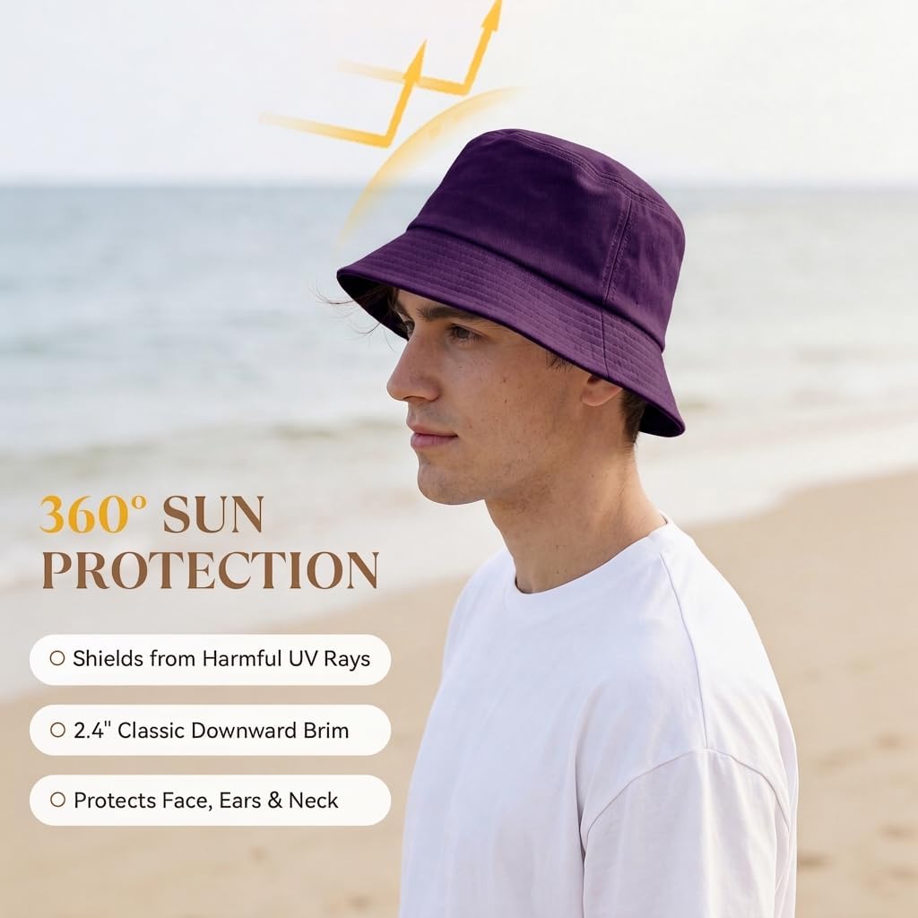 American Trends Cotton Bucket Hat, Sun Protection Hat for Beach Fishing Outdoor image 3