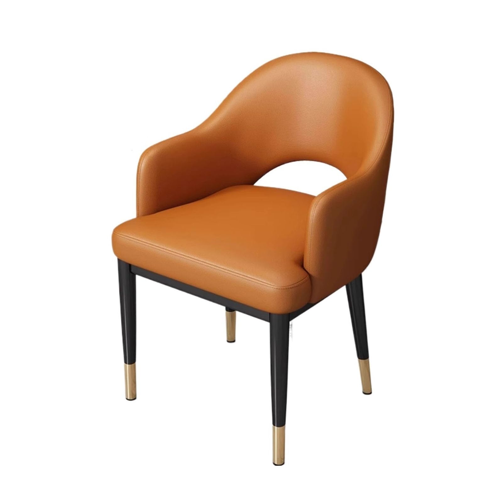Chaise salle a manger orange en simili cuir du milieu du siècle avec accoudoirs et pieds en métal