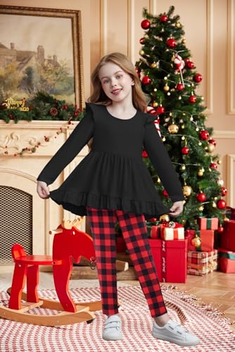 Image of Arshiner Toddler Girl Clothes Ruffle Trim Long Sleeve Pullover Top and Floral Print Leggings Fall Outfits Kids Clothing Sets