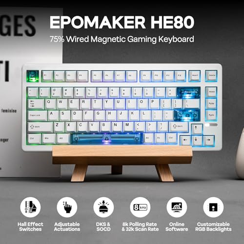 Clavier de Jeu Effet Hall EPOMAKER HE80 Hot-Swappable DKS SOCD avec Câble Mac PC