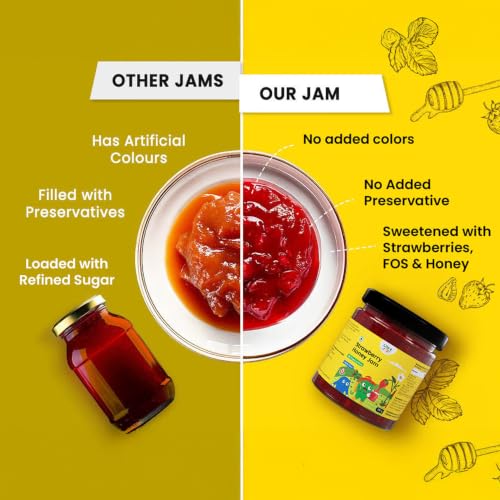 Image of Little Joys Strawberry Honey Jam 250g | 100% Pure Natural Jam with No Added Sugar, No Preservatives, No Artificial Flavors | Made with Real Strawberries & Honey | Healthy, Gut-Friendly Spread
