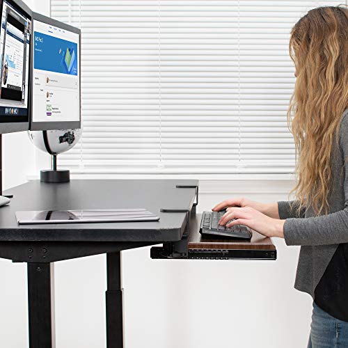 Image of VIVO Dark Walnut Large 27 x 11 in Under Desk Keyboard Tray, MOUNT-KB05D | Keyboard Tray for Typing, Slide Out Platform, Extra Sturdy C-Clamp Mount System, Computer Drawer, Black Frame