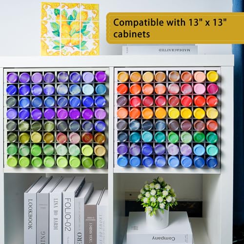 Image of Krafetto 64 Grids Craft Paint Storage Organizer, Wall-mountable Paints Holder, Stackable Paint Bottle Rack Stand for 2oz Acrylic Craft Paints