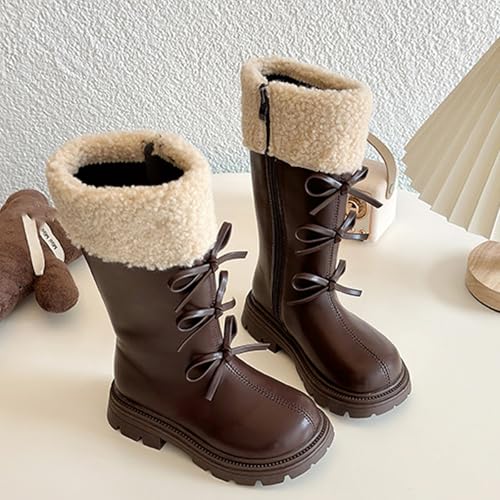 Kids Winter Boots Fur Lined Combat Mid Calf Lace Up Boots Fashion Casual Anti Slip Chunky Warm Shoes for Girls3