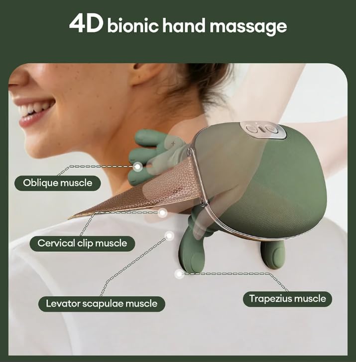 Masajeador Cervical Eléctrico 4D Recargable – Masaje de Cuello y Hombros con Imitación de Manos, 3 Niveles de Intensidad, Inalámbrico, Alivio del Dolor y Relajación Muscular en Casa u Oficina