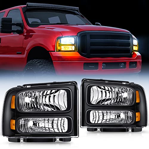 Nilight Headlight Assembly 2005 2006 2007 F250 F350 F450 F550 Super Duty Black Housing Amber Corner Clear Lens 4 Pack Headlights Assembly Replacement, 2 Years Warranty