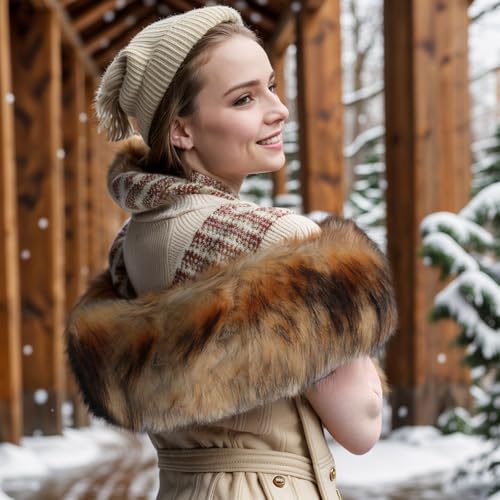 Women's Faux Fur Collar Neck Warmers for Women Wolf Scarf Deer Costume Accessories Cave Woman Accessories with Hidden Button4