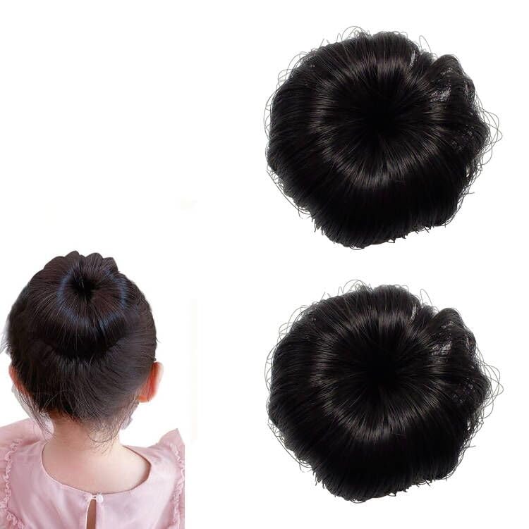 2 piezas de moño de pelo de fibra sintética con pinzas de cocodrilo, extensión de pelo Updo Donut Chignon recto sintético falso ballet desordenado