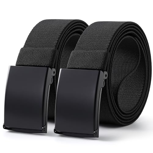 Image of Mile High Life Stretch Canvas Belt for Men, Golf Casual Elastic Web Belt, Top Military Buckle, Adjustable Cut to Fit