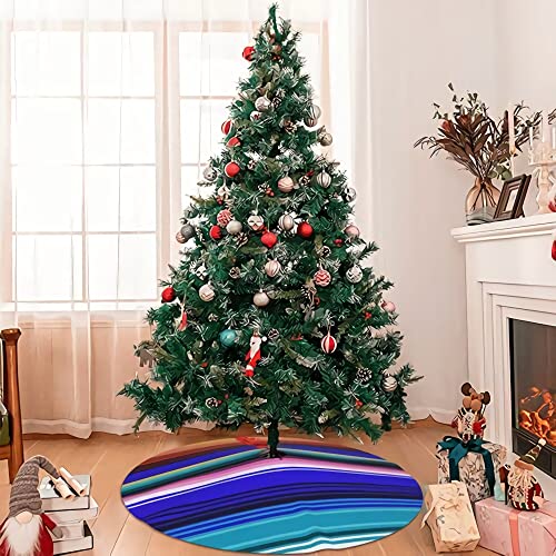 Christmas Tree Skirt Mexican Stripes 30 Inch Plush Xmas Tree Skirt Santa Tree Mat Festive Holiday Party Home New Year House Decorations #TOP5