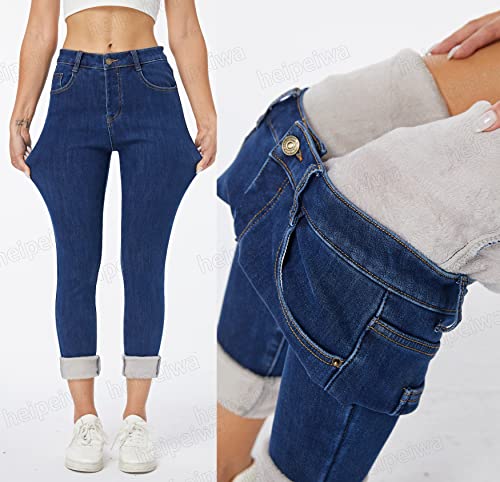 Heipeiwa Womens Winter Jeans Fleece Lined Thick Skinny Denim Pants Slim Stretch Warm Jeggings Blue #TOP3