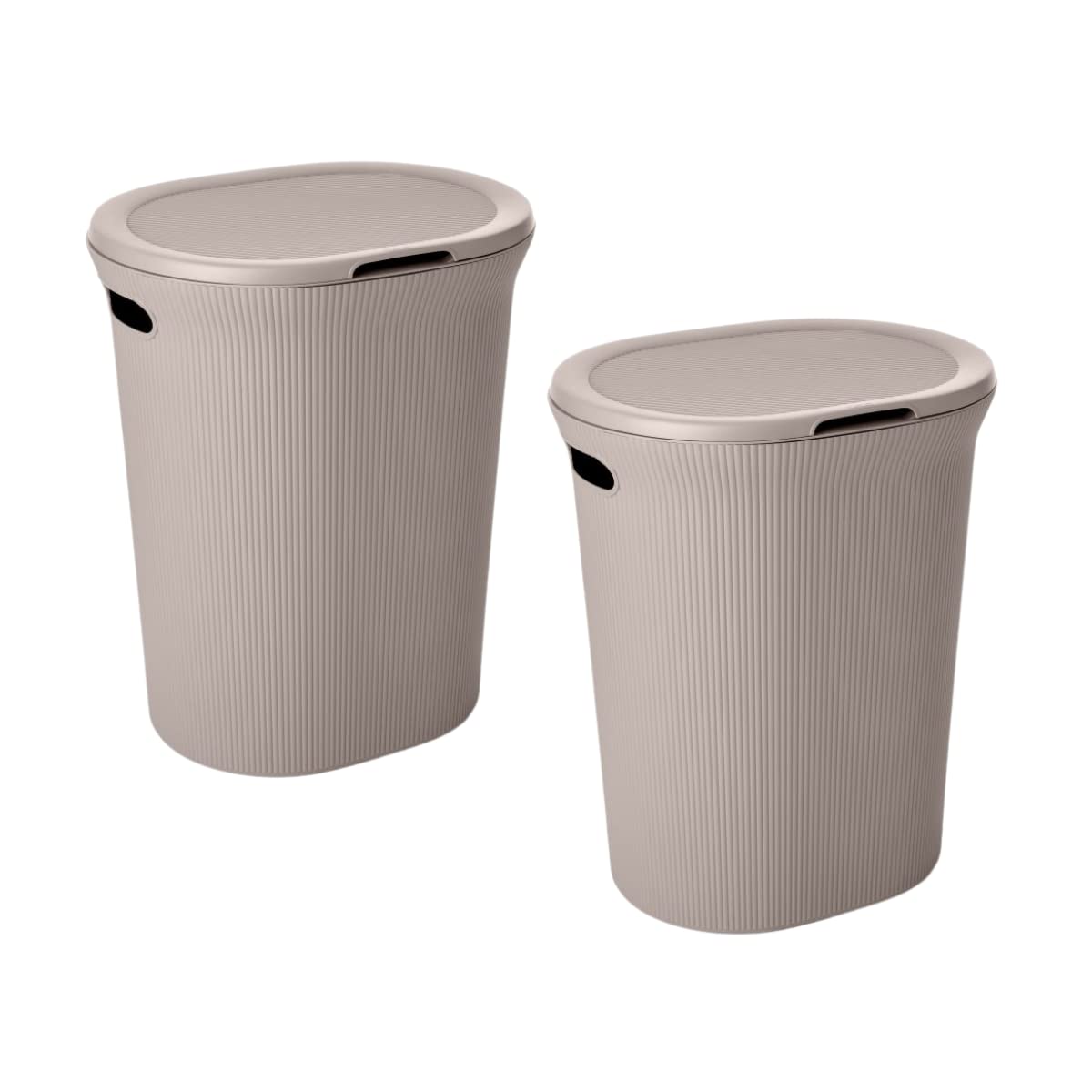 Superio Ribbed Collection - Decorative Plastic Laundry Hamper with Lid and Cut-Out Handles, Taupe (2 Pack) Basket Organzier for Bedroom Bathroom College Dorm Room 40 Liter