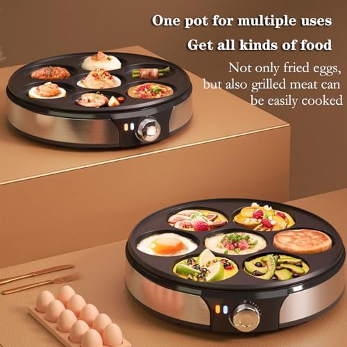 Sartén para tortillas, 7 agujeros para hacer huevos y hamburguesas, sartén multiusos de calentamiento rápido para cocinar huevos, hamburguesas y más para 2-4 personas