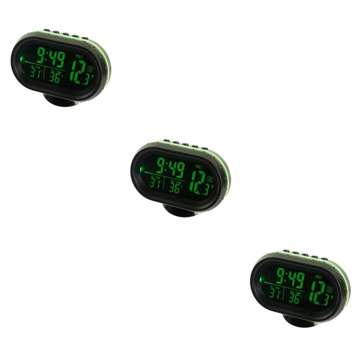 Gatuida 3piezas Reloj Digital De Salpicadero Para Coche Con Calendario y Soporte Verde Fácil Instalación Alta Definición Diseño Con Patas Retráctiles Adhesivo Incluido