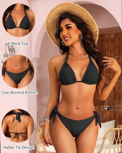 Image of Women Halter Bikini Set - Two Piece Triangle Swimsuit Tie Bathing Suit 2025 Cute Swimwear