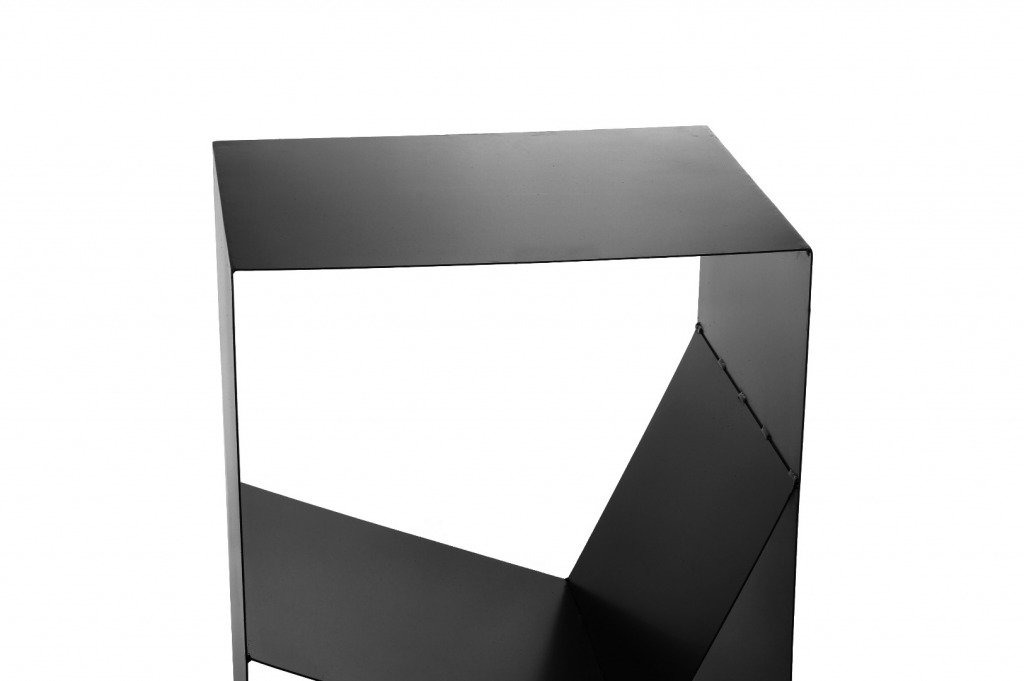 Magnus, Colonna Porta-Legna Cube per Camino, Acciaio, Nera, 45 x 30 x 80 cm, Legna da Ardere