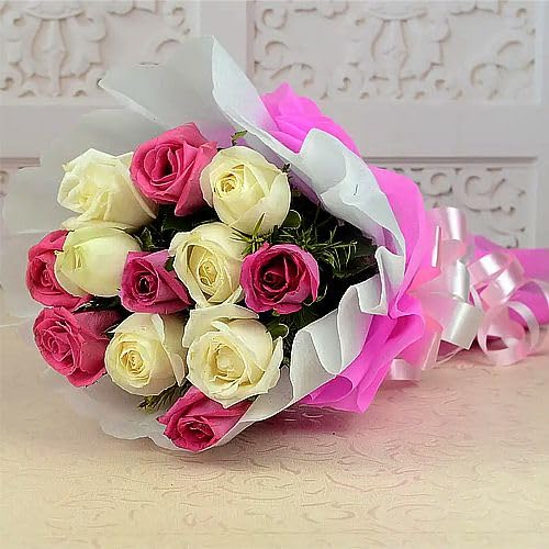 IFG's Beautiful Bouquet of White, Pink Roses, 12 pcs Fresh Flowers - Same Day Delivery-image-21