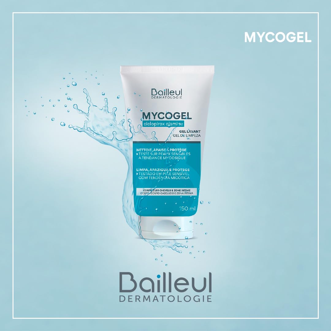 Bailleul | Mycogel | Gel lavant contre les mycoses cutanées | Nettoie, Apaise et Protège | Peaux et muqueuses génitales sensibles à tendance mycosique | Vegan | Lot de 3 x 150 ml