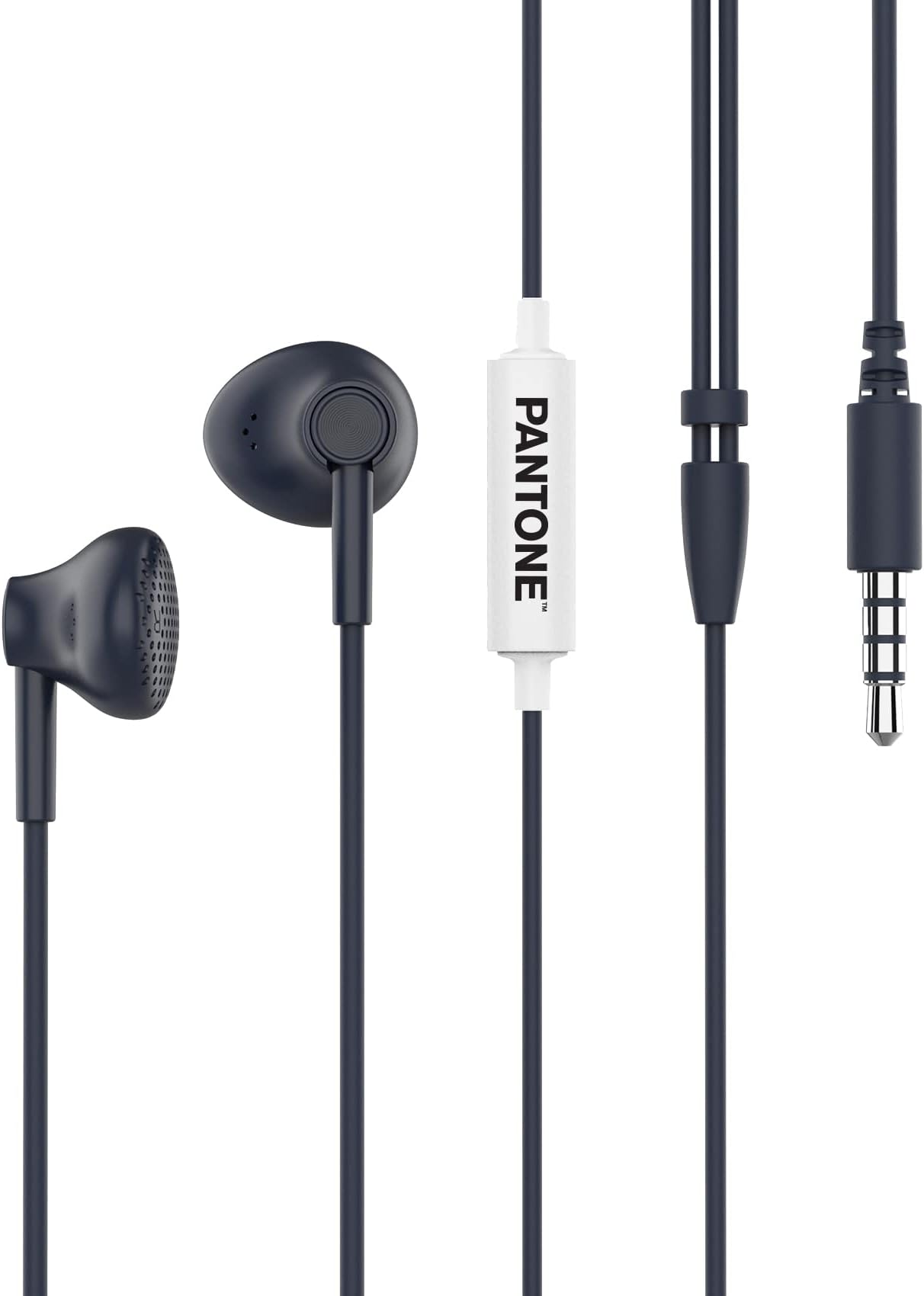 Pantone Celly, Line Wired Earphones, In-Ear Headphones with Drop Capsules, Remote Control and Built-in Microphone, Cable Length 1m, 3.5mm Jack Connector, Navy