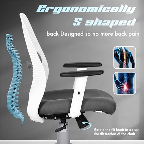 Image of Da URBAN AeroFlex Office Chair, Mid Back Mesh Ergonomic Home Office Desk Chair with 1 Year Warranty,Tilt Lock Mechanism (Grey & White)