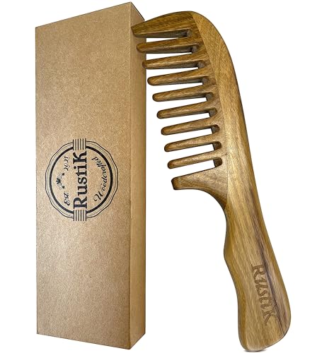 Sandalwood Wide Tooth Comb by RustiK, Wooden, Anti Static, Detangling, Scalp Massaging, Hair Brush