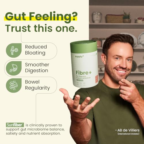Image of Supply6 Fibre+ Digestive Support & Debloat Health Powder | Prebiotic & Soluble Fiber Supplement, Gut Health & Bloating Relief | No Added Sugar, Non-GMO Sachets (Unflavoured, 15 Servings)