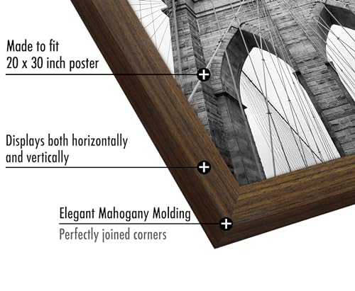 Image of Americanflat 20x30 Poster Frame - Mahogany Engineered Wood with Polished Plexiglass - Wide Picture Frame for Vertical or Horizontal Wall Display - Epic Collection - Mahogany
